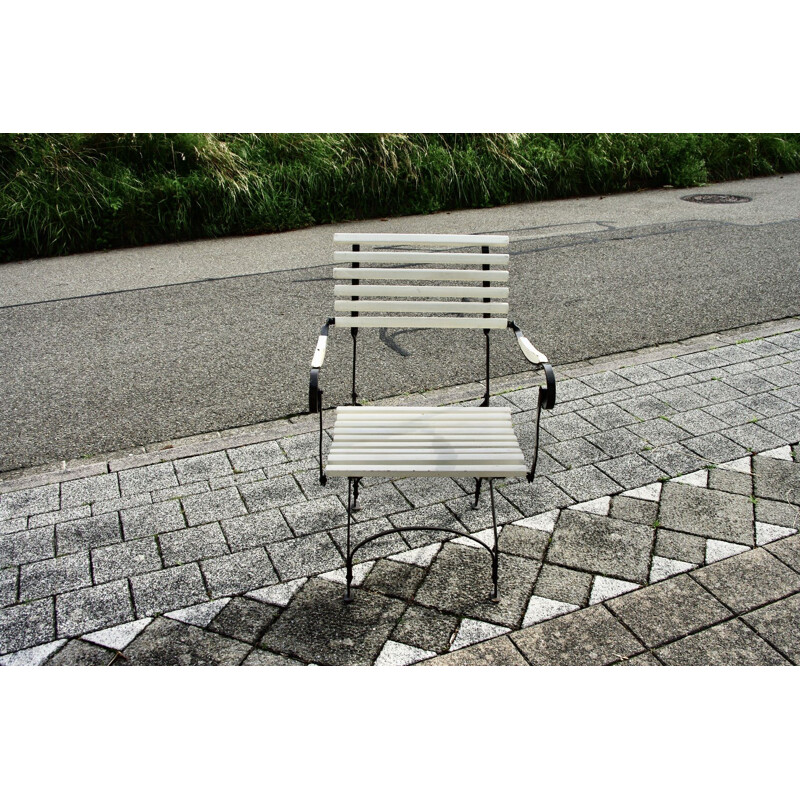 Vintage wrought iron folding garden armchair, 1930