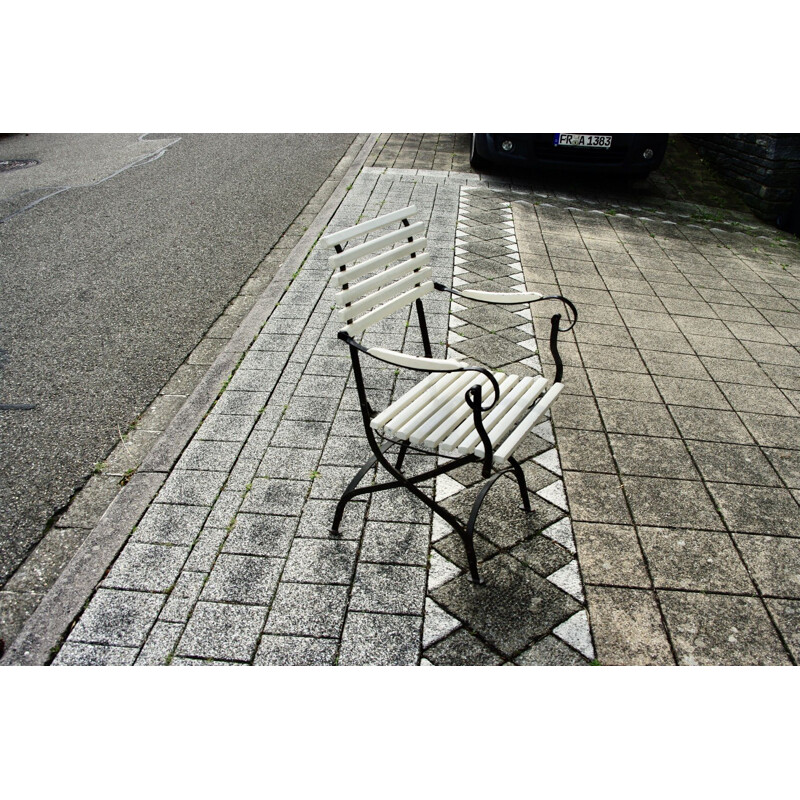 Vintage wrought iron folding garden armchair, 1930