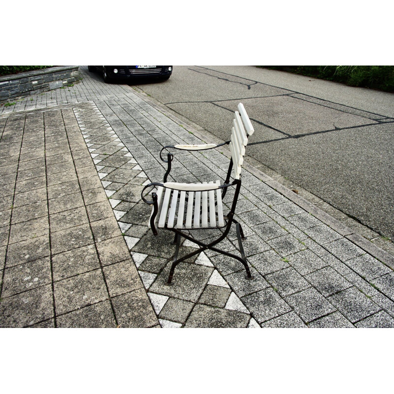 Vintage wrought iron folding garden armchair, 1930