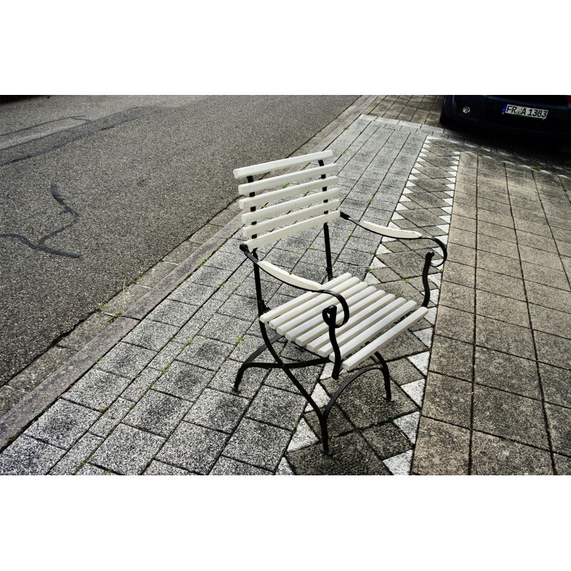 Vintage wrought iron folding garden armchair, 1930