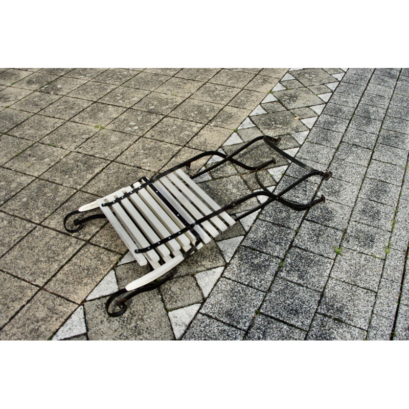 Vintage wrought iron folding garden armchair, 1930