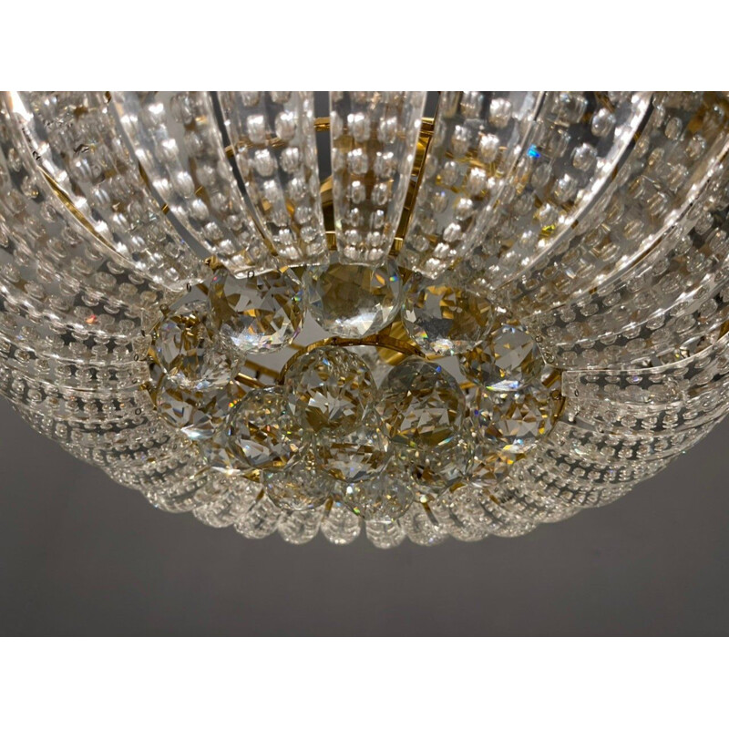 Italian vintage crystal and brass chandelier, 1970s
