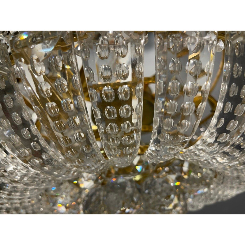 Italian vintage crystal and brass chandelier, 1970s