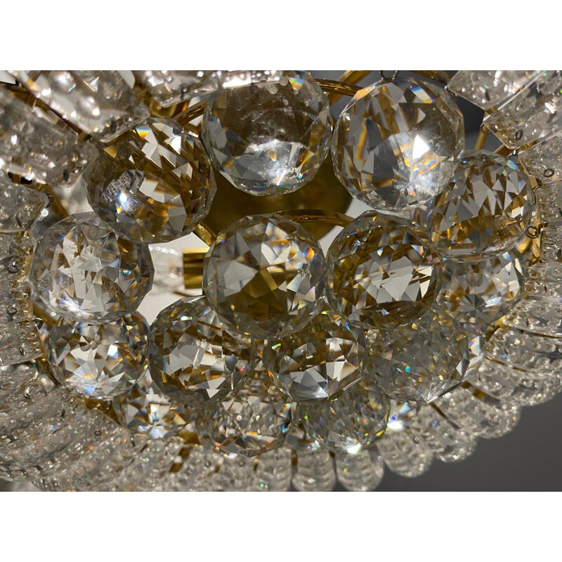 Italian vintage crystal and brass chandelier, 1970s