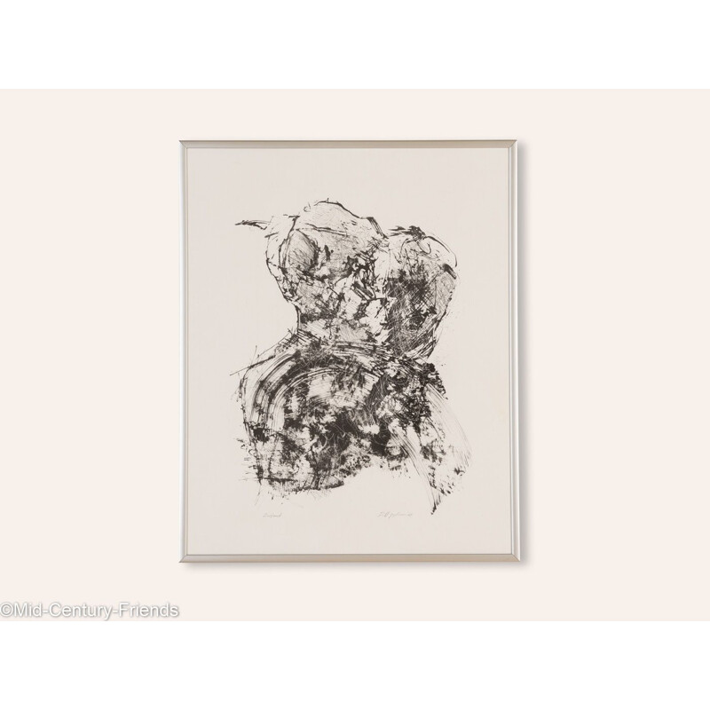 Vintage woodcut "Rose" in black and white by Detlef Hagenbaumer