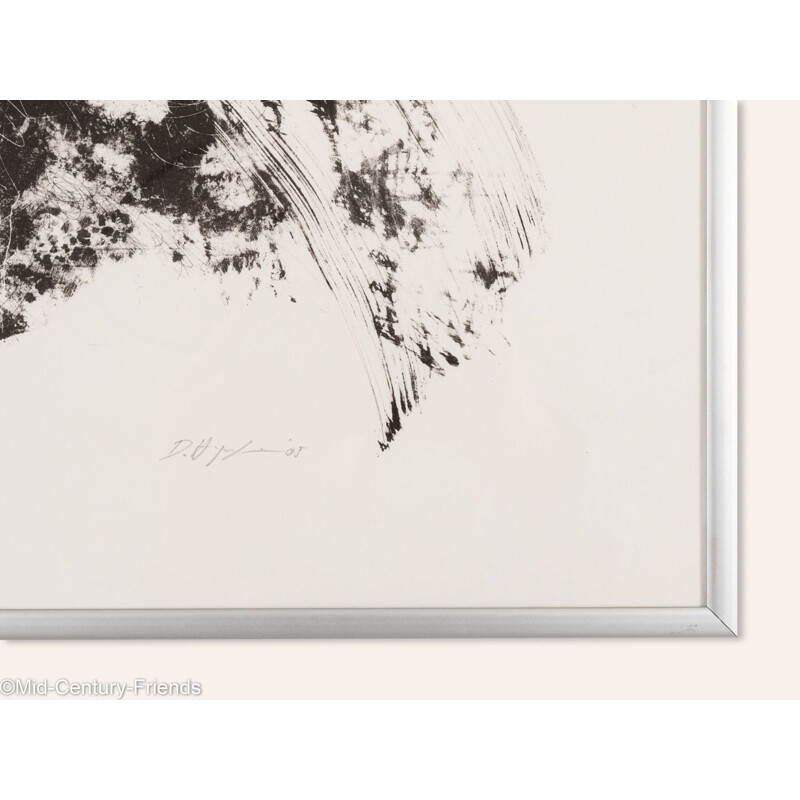 xilografía vintage "Rose" en blanco y negro de Detlef Hagenbaumer