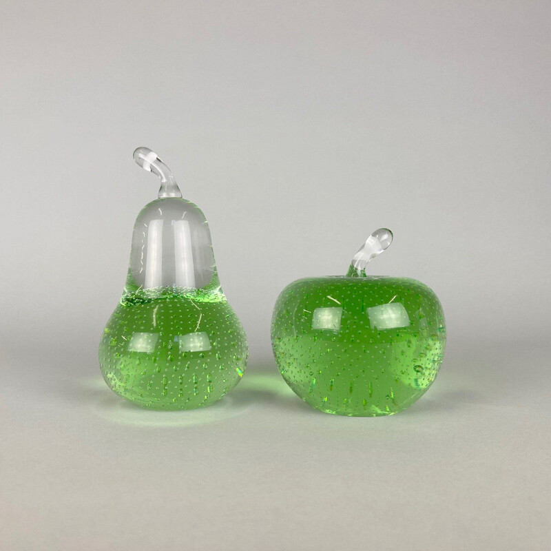 Pareja de pisapapeles de cristal vintage de Milan Metelák, 1970