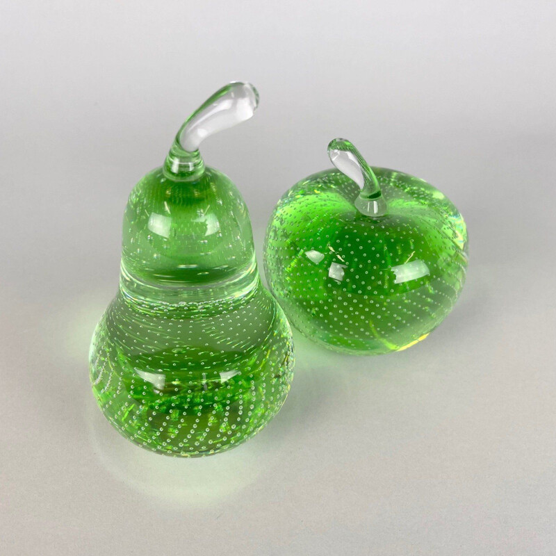 Pair of vintage glass paperweights by Milan Metelák, 1970