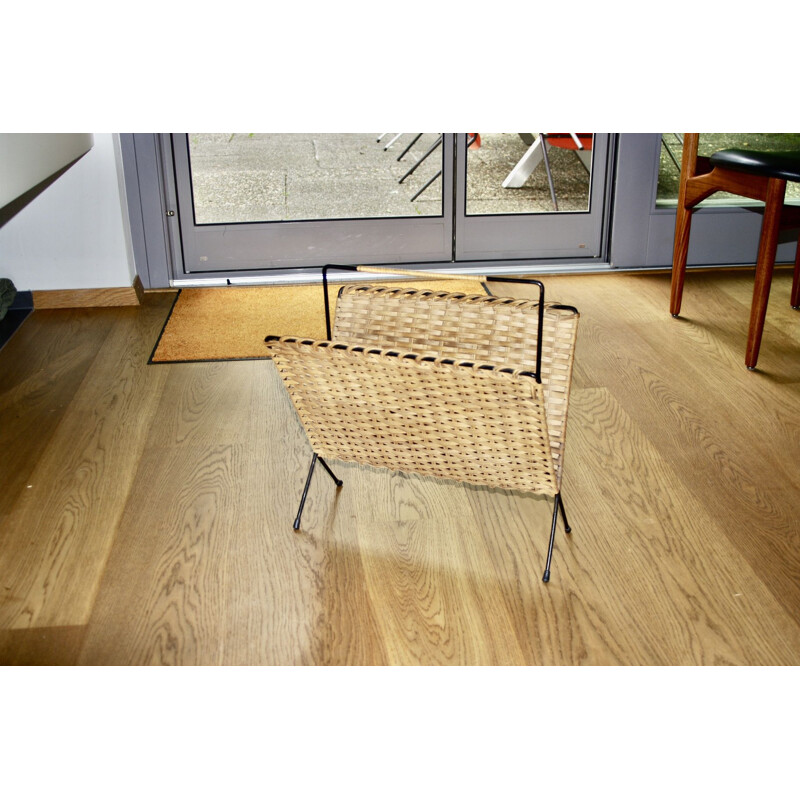 Basket stool in steel and wicker by Franco Legler