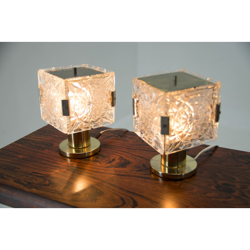 Pair of vintage brass and glass table lamps by Kamenicky Senov, 1970s