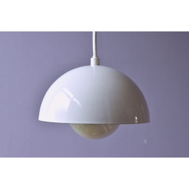 Vintage enamel flowerpot pendant lamp by Verner Panton for Louis Poulsen, Denmark 1968