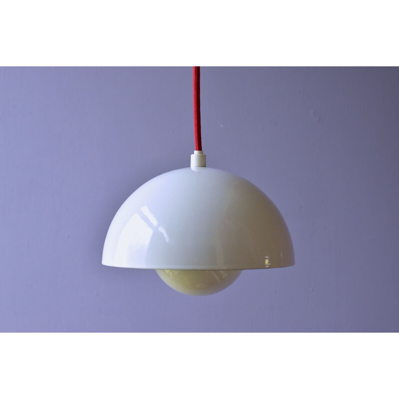 Vintage enamel flowerpot pendant lamp by Verner Panton for Louis Poulsen, Denmark 1968