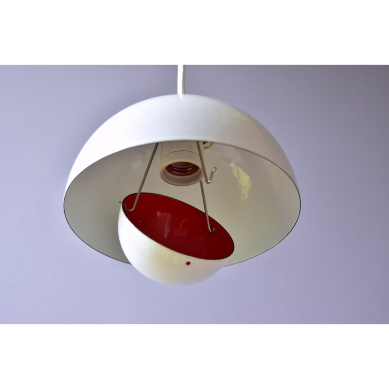 Vintage enamel flowerpot pendant lamp by Verner Panton for Louis Poulsen, Denmark 1968