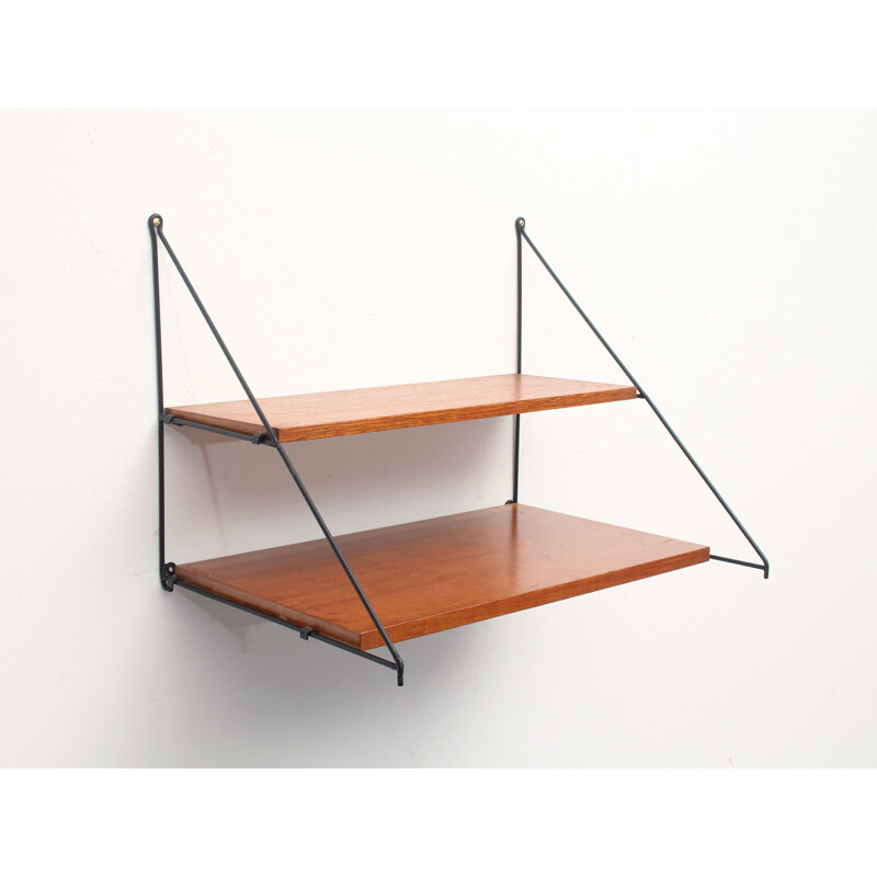 Vintage triangle wall unit in teak, 1960s