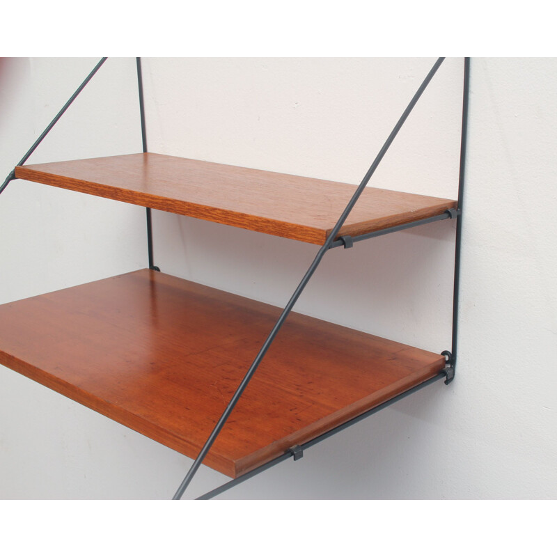 Vintage triangle wall unit in teak, 1960s