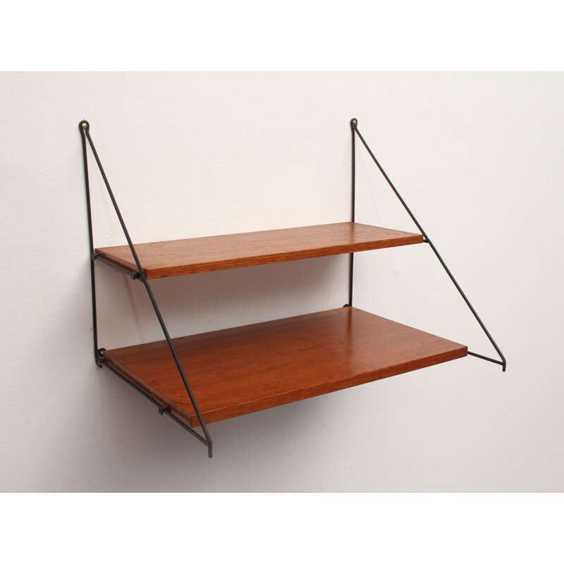 Vintage triangle wall unit in teak, 1960s