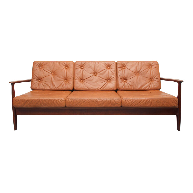 Vintage sofabed in teak and leather, 1960s