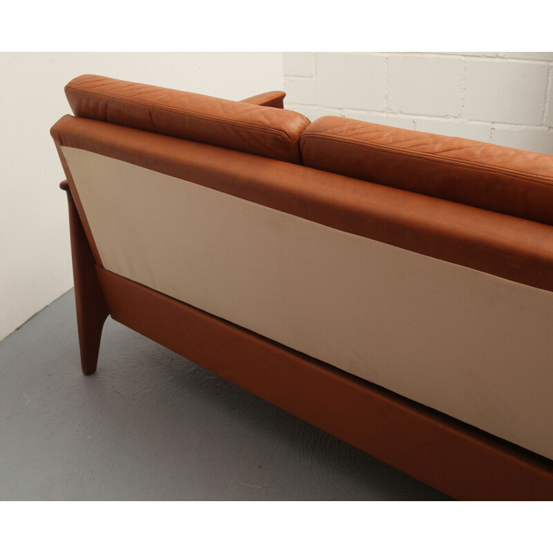 Divano letto vintage in teak e pelle, 1960