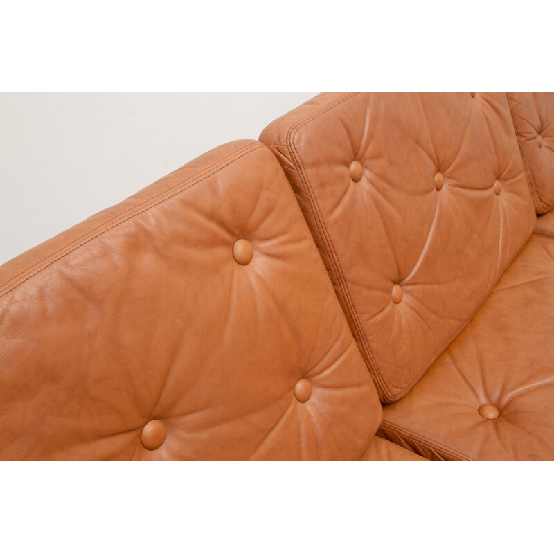 Vintage sofabed in teak and leather, 1960s