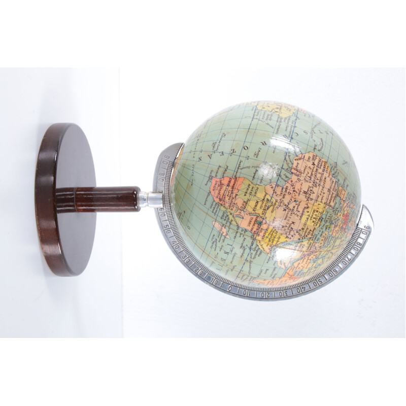 Vintage mini globe Columbus on wooden base by Paul Oestergaard, Germany 1950s