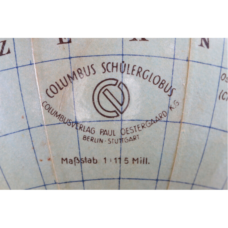 Vintage mini globe Columbus on wooden base by Paul Oestergaard, Germany 1950s