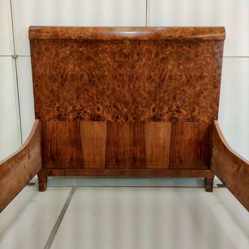 Art Deco vintage bed in burl walnut, France 1920s