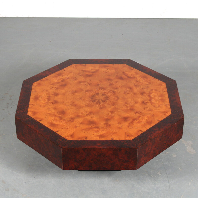 Vintage burl wood coffee table, France 1970s