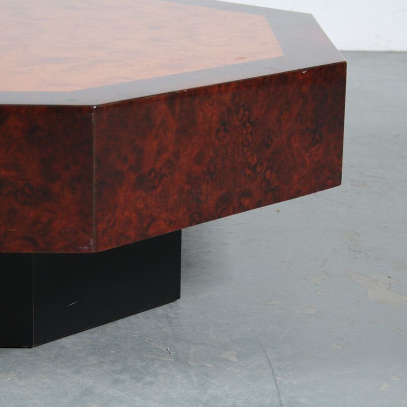 Vintage burl wood coffee table, France 1970s