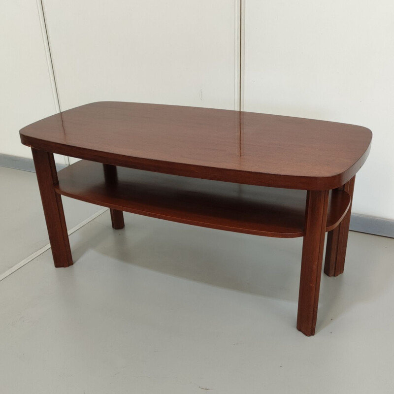Vintage art deco coffee table with two levels in walnut