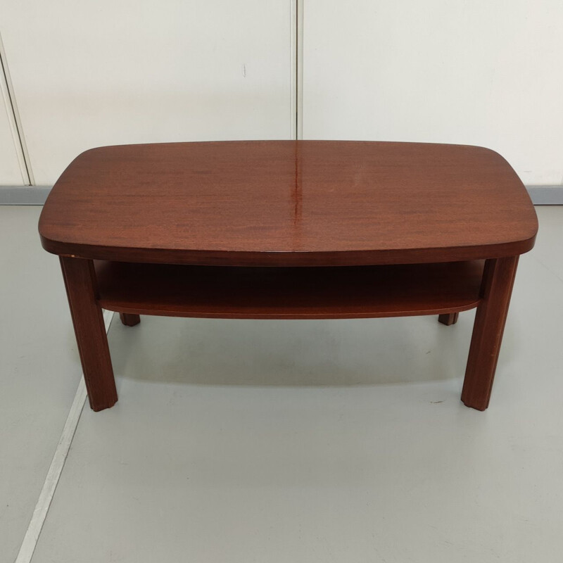 Vintage art deco coffee table with two levels in walnut