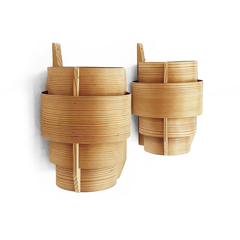 Pair of vintage pine wood wall lamps by Hans-Agne Jakobsson for Ellysett Ab, Sweden 1960s