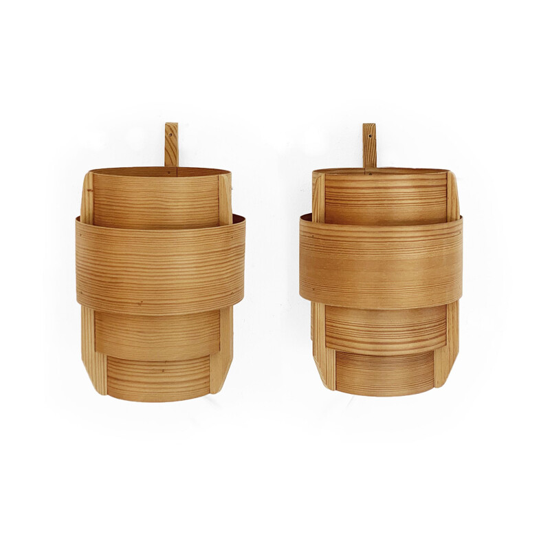 Pair of vintage pine wood wall lamps by Hans-Agne Jakobsson for Ellysett Ab, Sweden 1960s