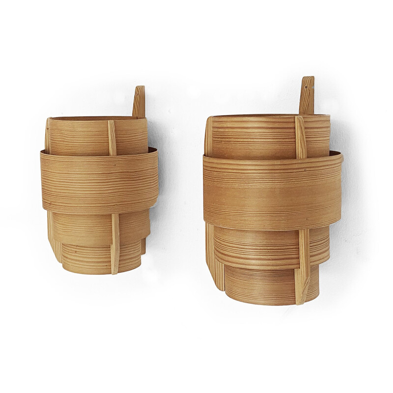 Pair of vintage pine wood wall lamps by Hans-Agne Jakobsson for Ellysett Ab, Sweden 1960s