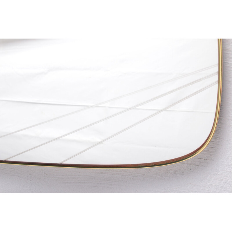 Vintage oval wall mirror with three cut stripes, 1960s
