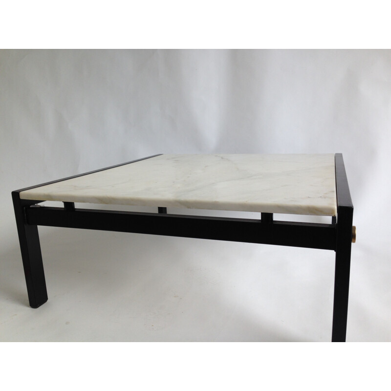 Mid century square coffee table with marble top - 1950s