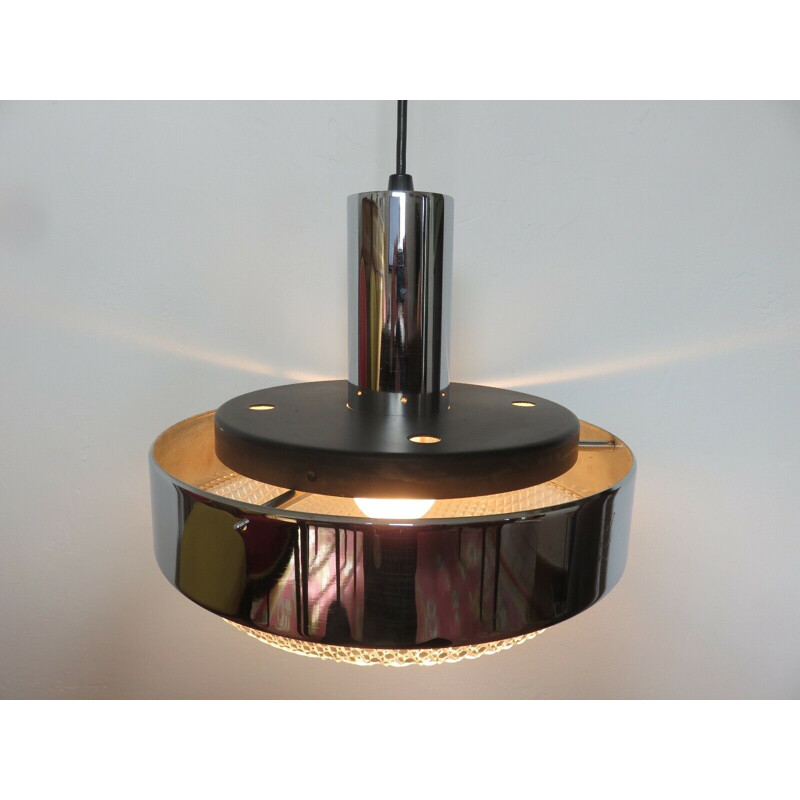 Vintage chrome-plated metal and perspex pendant lamp, France 1970