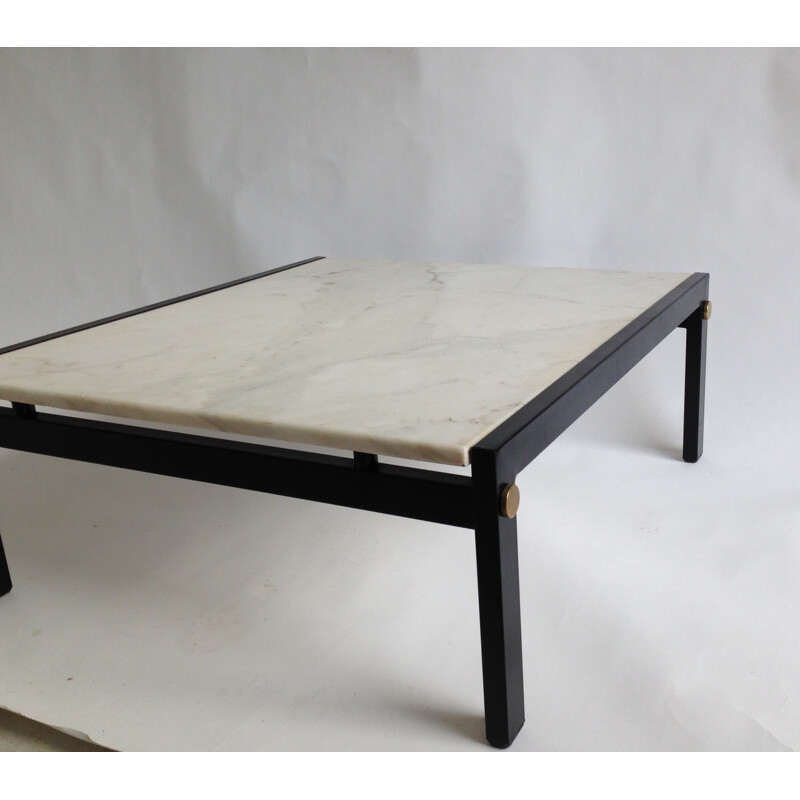 Mid century square coffee table with marble top - 1950s