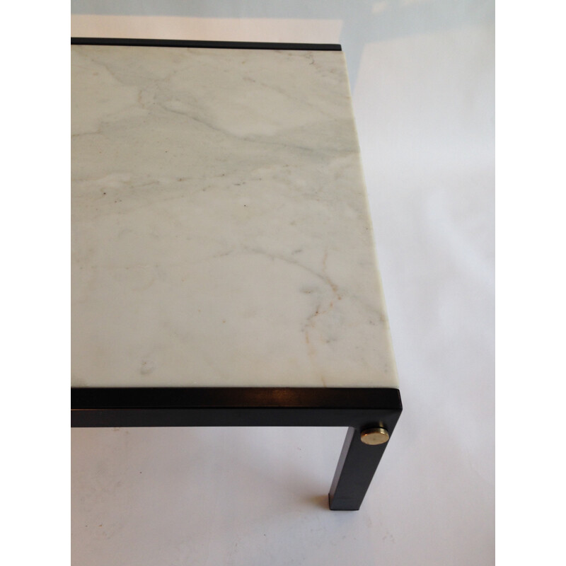 Mid century square coffee table with marble top - 1950s