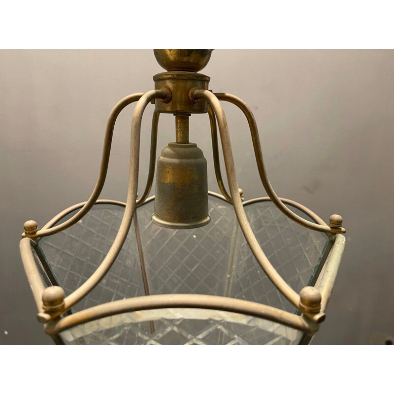 Lámpara de suspensión vintage de vidrio grabado, Italia 1950