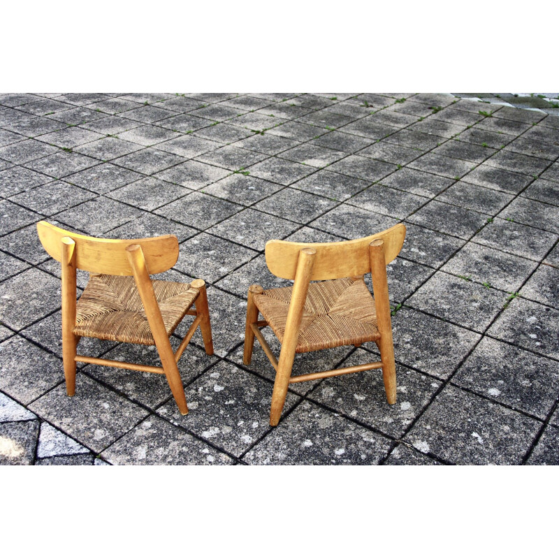 Paire de chaises pour enfant vintage paillés, 1950