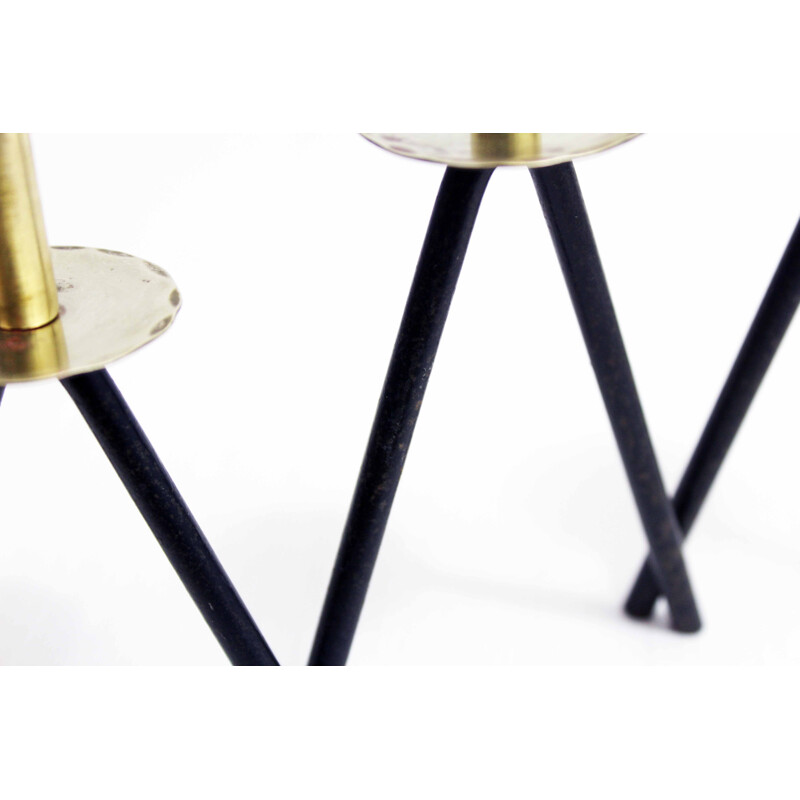 Set of 3 vintage metal and brass candlesticks, 1970