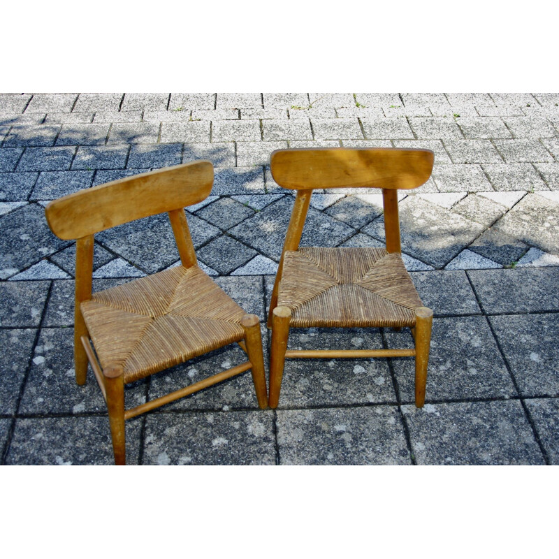 Paire de chaises pour enfant vintage paillés, 1950