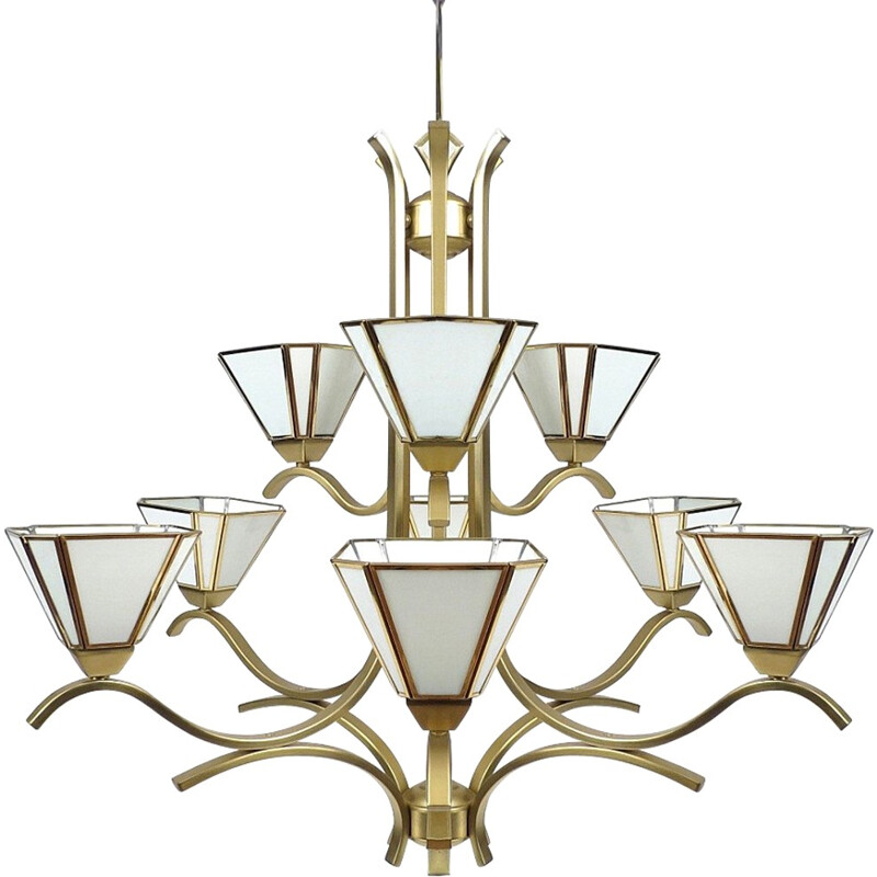 Brass and glass chandelier - 1980s