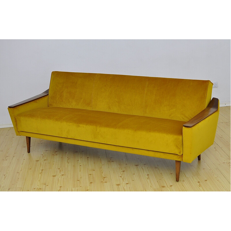 Mid-century yellow velvet sofabed, 1960s