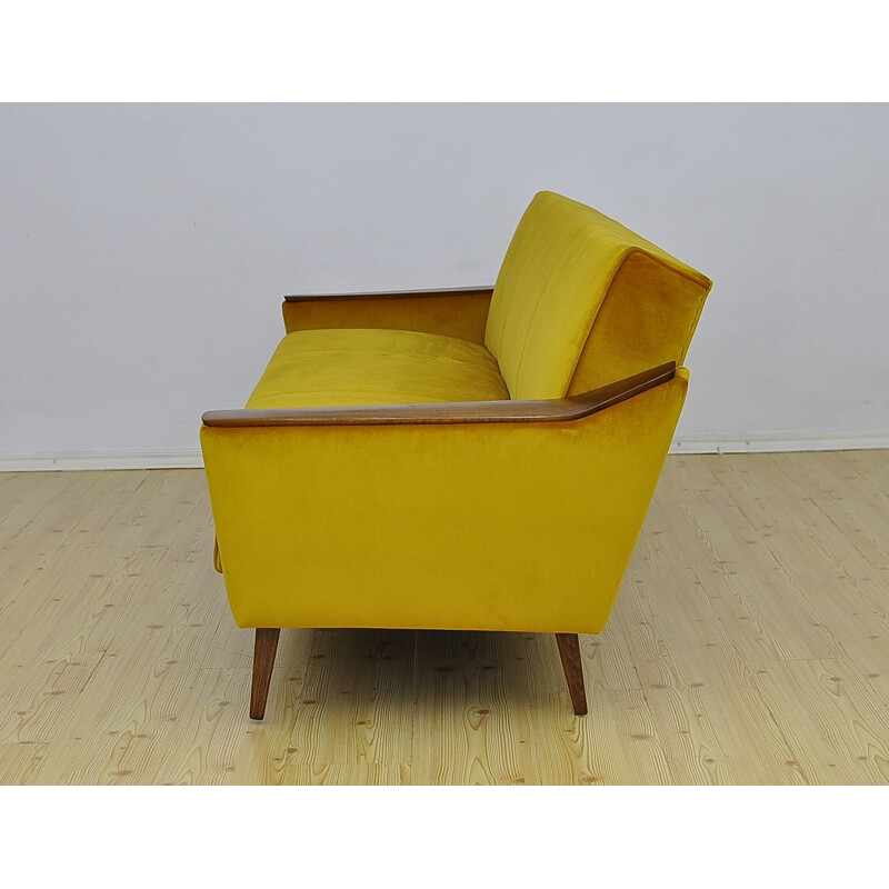 Mid-century yellow velvet sofabed, 1960s