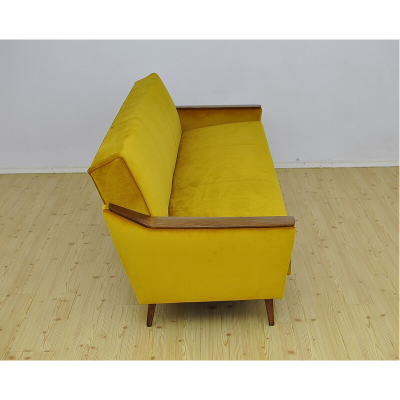 Mid-century yellow velvet sofabed, 1960s