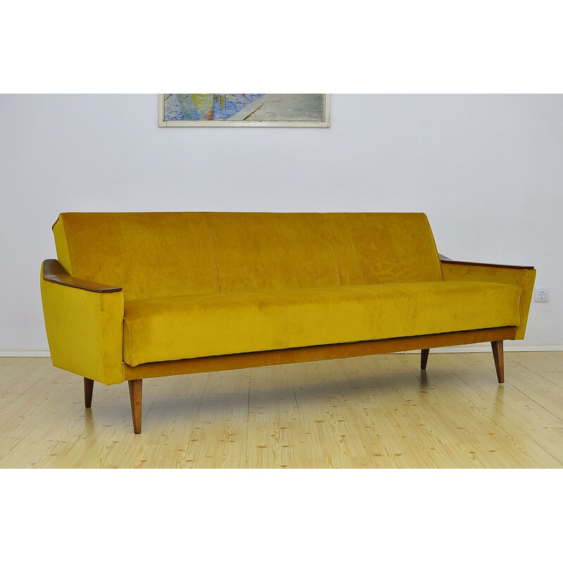 Mid-century yellow velvet sofabed, 1960s