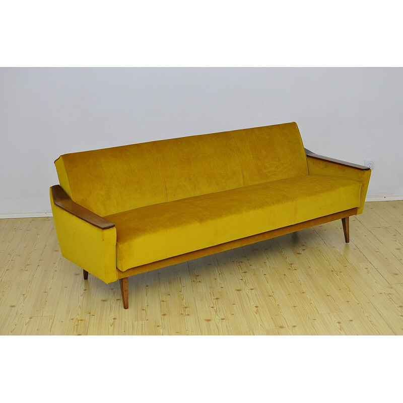 Mid-century yellow velvet sofabed, 1960s