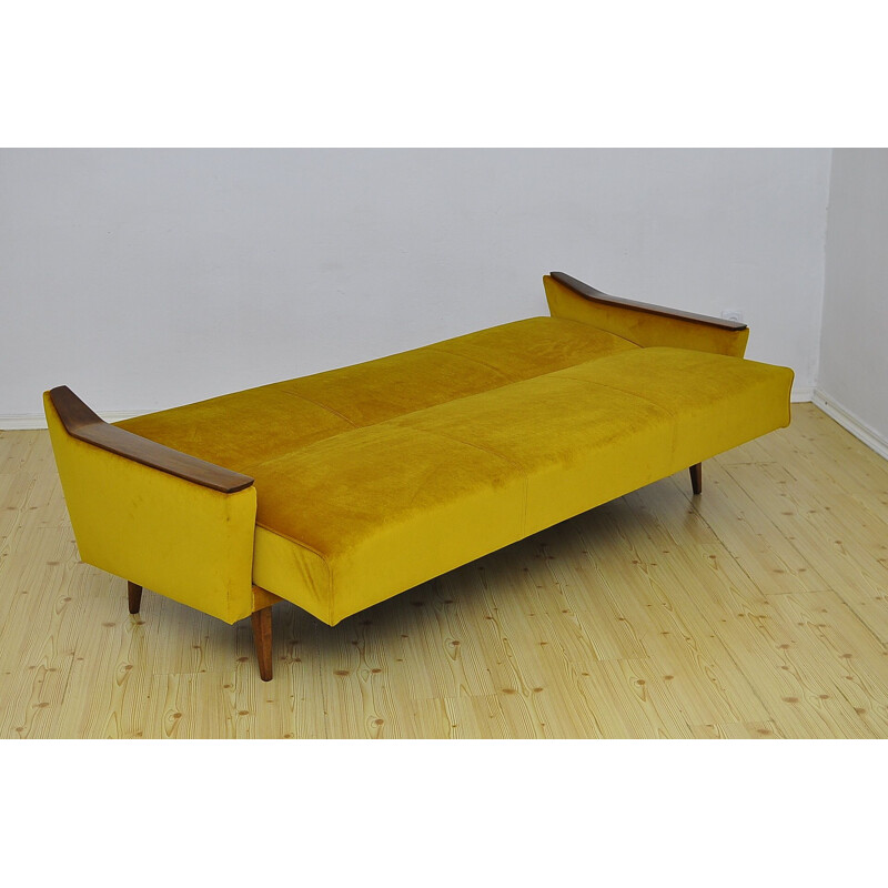 Canapé-lit vintage en velours jaune, 1960