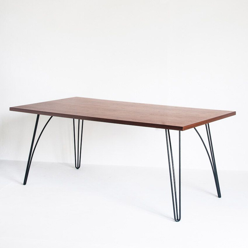 Vintage walnut and iron table, 1950